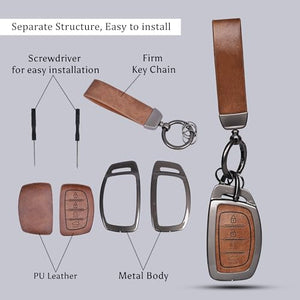 Automaze Metal 4 Button Keyless Key Cover Compatible with Hyundai Cars with 4 Front Buttons, Model A4B