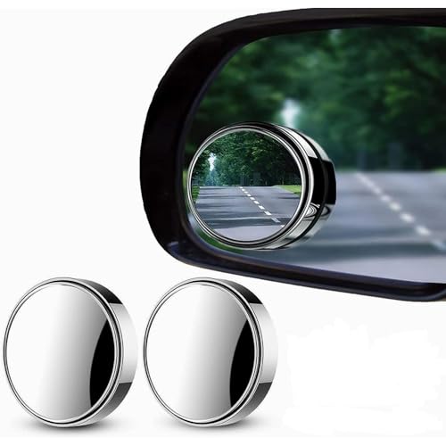Automaze 3R Blind Spot Mirrors, 2" Round HD Glass Convex 360° Wide Angle Side Rear View Mirror with ABS Housing for Cars SUV and Trucks, Silver, Pack of 2(3R-035)