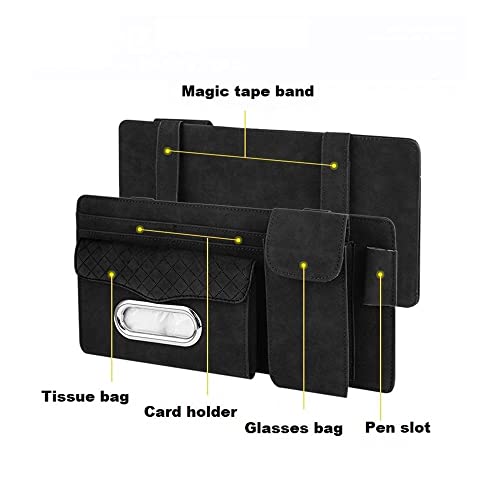 Automaze Suede Sun Visor Organizer Tissue Napkin Box Holder, with Sunglass Holder, Card Slot, Pen Holder