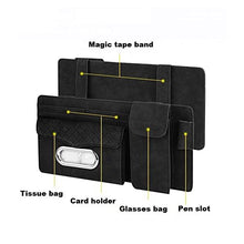 Load image into Gallery viewer, Automaze Suede Sun Visor Organizer Tissue Napkin Box Holder, with Sunglass Holder, Card Slot, Pen Holder