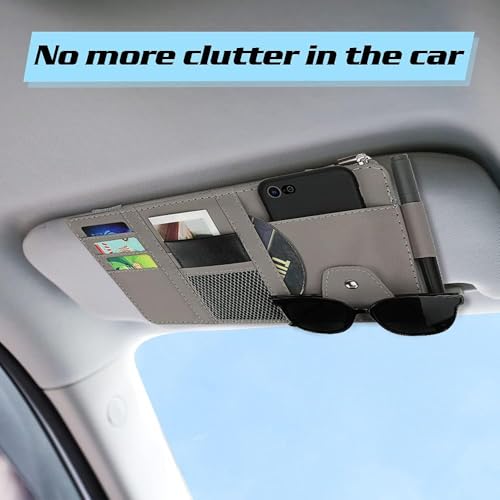 PU leather car sun visor organizer storing mask, cards and sunglasses neatly