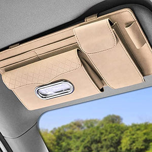 Automaze Suede Sun Visor Organizer Tissue Napkin Box Holder, with Sunglass Holder, Card Slot, Pen Holder