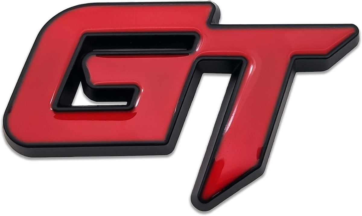 Automaze Chrome Metal GT Logo Car Emblem Premium 3D Badge Auto Racing Sport Sticker Exterior Grand Tourer Decal (Black,Red)