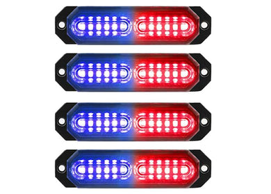Automaze 4 X 12 LED Each Car Emergency Strobe Flasher Hazard Lights Surface Mount Grill Light Warning External Light for Vehicle Truck Trailer Van DC12-24V Red Blue