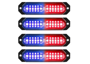 Automaze 4 X 12 LED Each Car Emergency Strobe Flasher Hazard Lights Surface Mount Grill Light Warning External Light for Vehicle Truck Trailer Van DC12-24V Red Blue