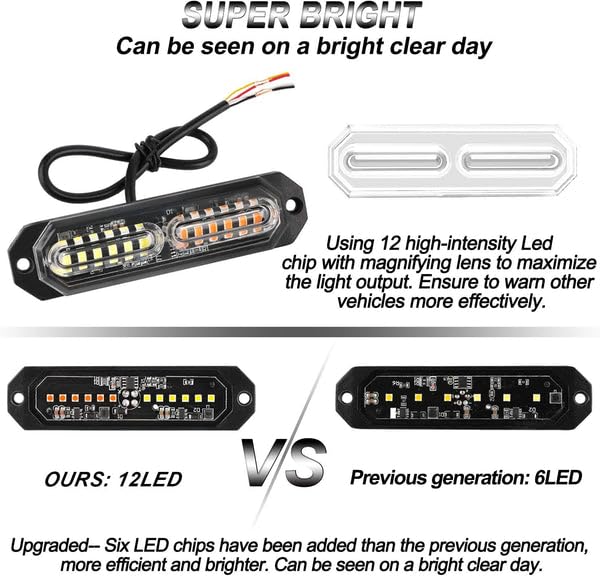 Automaze 4 X 12 LED Each Car Emergency Strobe Flasher Hazard Lights Surface Mount Grill Light Warning External Light for Vehicle Truck Trailer Van DC12-24V Red Blue