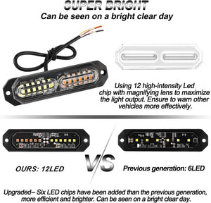 Automaze 4 X 12 LED Each Car Emergency Strobe Flasher Hazard Lights Surface Mount Grill Light Warning External Light for Vehicle Truck Trailer Van DC12-24V Red Blue