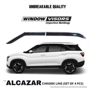 Automaze Side Wind-ow Deflector Rain Door Visor Compatible for Hyundai Alcazar All Models| Chrome/Silver Line, Warranty, Set of 4 Pc, Unbreakable Material