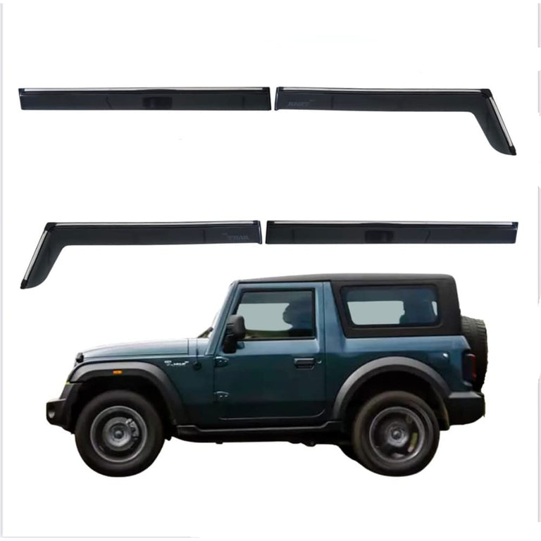 Mahindra Thar Side Window Rain Deflector Visor 2020+ installed on vehicle side profile