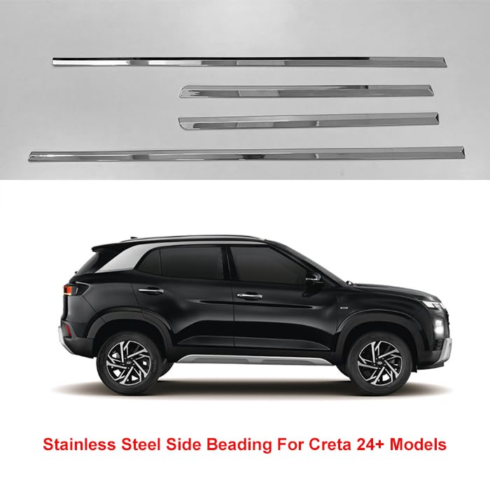 Automaze Car Side Door Beading, Full Chrome Compatible for Creta 2024+ Models, Creta Chrome Accessories