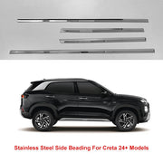Car Side Door Beading For Creta 2024+ Models installed view with chrome stainless steel finish