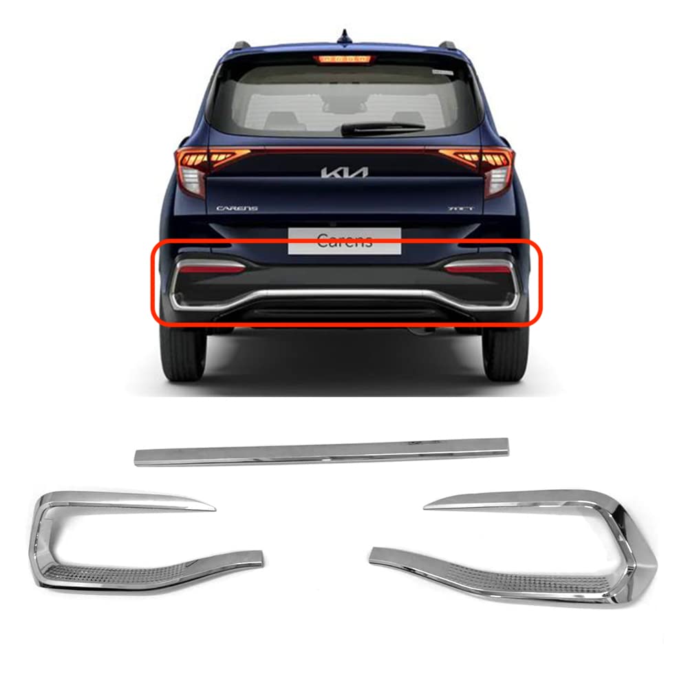 Automaze Cn-League Imported Chrome Rear Trunk Steamer Diggy Down Patti Garnish Compatible for Kia Carens All Models, Set of 3 Pc