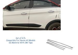 Automaze Cn-League Car Exterior Lower Window Garnish Trim Chrome in Stainless Steel, for Nexon All Models(Set of 6 Pc)
