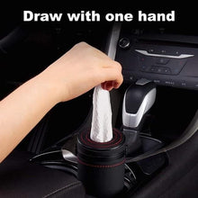 Load image into Gallery viewer, Automaze PU Leather Plus ABS, Car Cylindrical Cup Holder Tissue Holder Box with 3 Ply 40 Pulls Tissues (Brown)