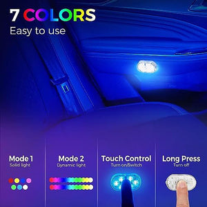 Automaze 2Pc Car Led Interior Lights, Portable Atmosphere Lighting Light, USB Rechargeable with 6 Bright LED Lamp Beads, Night Driving Touch Safety Lights