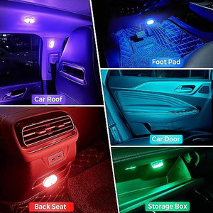 Automaze 2Pc Car Led Interior Lights, Portable Atmosphere Lighting Light, USB Rechargeable with 6 Bright LED Lamp Beads, Night Driving Touch Safety Lights