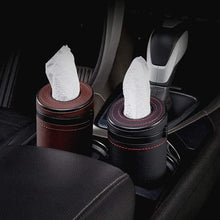 Load image into Gallery viewer, Automaze PU Leather Plus ABS, Car Cylindrical Cup Holder Tissue Holder Box with 3 Ply 40 Pulls Tissues (Brown)
