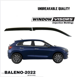Automaze League Side Wind-ow Deflector Rain Door Visor For New Baleno 2022+ Model | Chrome/Silver Line, Warranty, Set of 4 Pc |