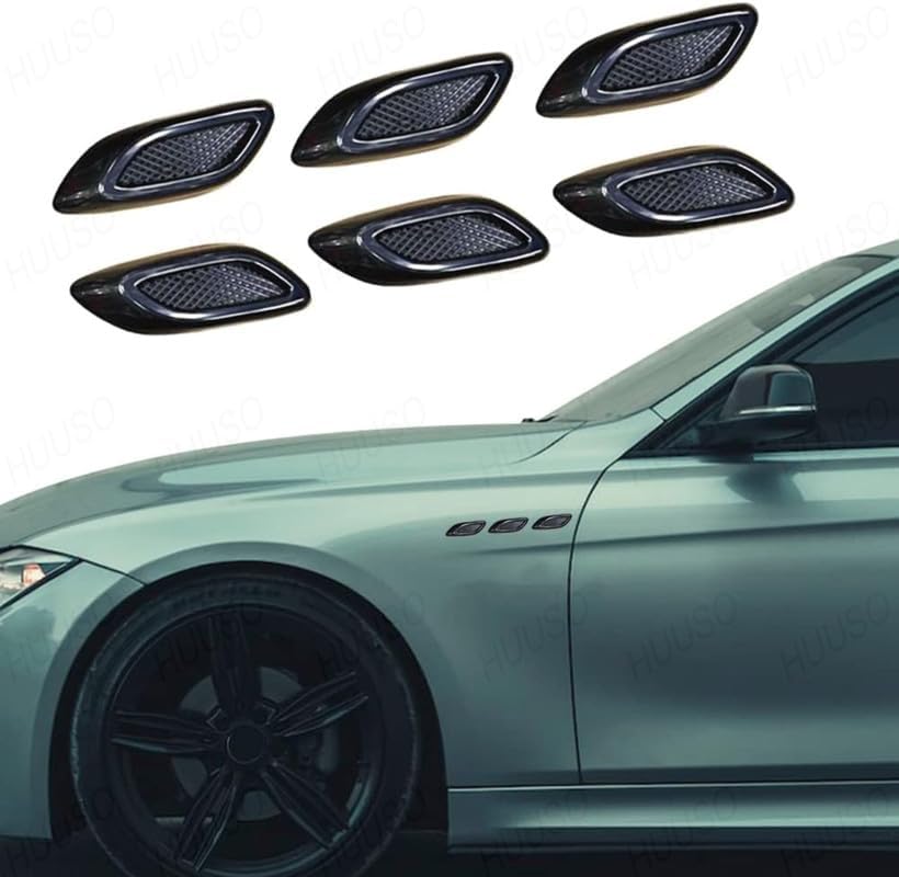 Automaze 6pcs Car Fender Trim Decorative Intake Universal Auto Air Flow Bumper Side Vent Decal Scoop Hood Spolier Door ABS Exterior Glossy Black Sticker for Most Cars