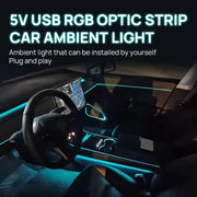 Automaze 7 in 1 Multicolor Car Interior RGB Ambient Atmosphere Light EL Wire Kit, USB powered, 3 Meters Optic Strip