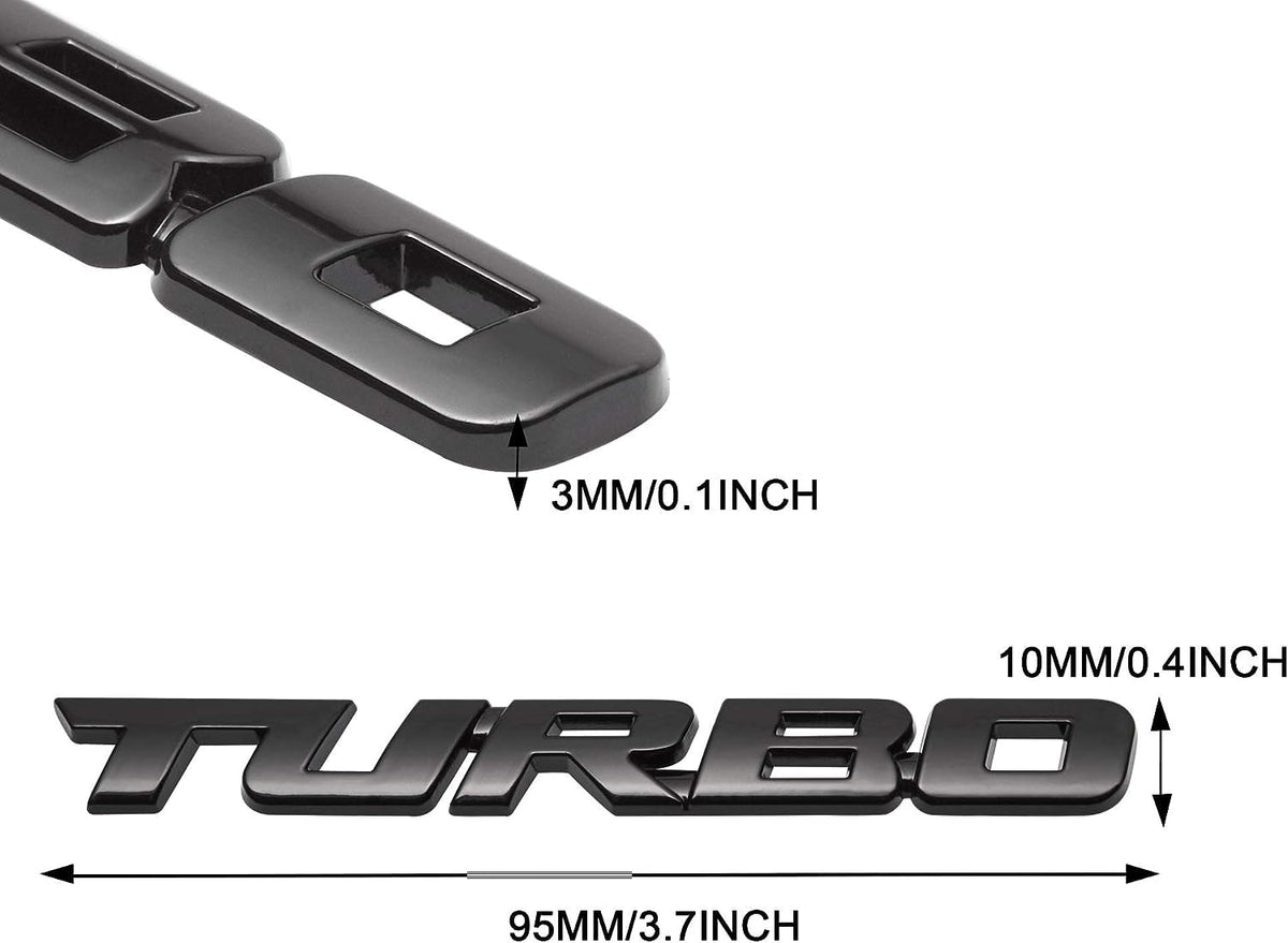 Automaze 2 Pcs 3D Metal Turbo Logo Car Side Fender Rear Trunk Emblem Badge Sticker Decals for All Cars, 10 X 1 CM, Pack of 2, Black