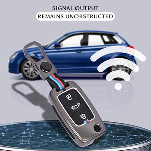 Automaze Metal 3 Button Flip Key Cover Compatible with Volkswagen Cars with 3 Front Buttons (Zinc Alloy + Silicone, 3 Button), VW-A Model