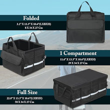 Load image into Gallery viewer, Automaze Trunk Organiser For Cars &amp; SUV&#39;s, Foldable 3 Compartment Automotive Storage Box With 10 Pockets, Anti-Slip Velcro, Portable Boot Organiser With Top Lid