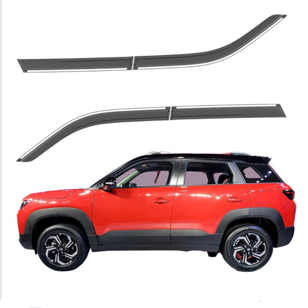 Automaze League Side Wind-ow Deflector Rain Door Visor Compatible For New Breeza Brezza 2022+ Models | Chrome/Silver Line, Warranty, Set of 4 Pc, Unbreakable