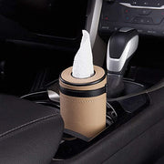 Automaze PU Leather Plus ABS, Car Cylindrical Cup Holder Tissue Holder Box with 3 Ply 40 Pulls Tissues (Beige)