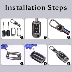 Automaze Metal 3 Button Flip Key Cover Compatible with Volkswagen Cars with 3 Front Buttons (Zinc Alloy + Silicone, 3 Button), VW-A Model