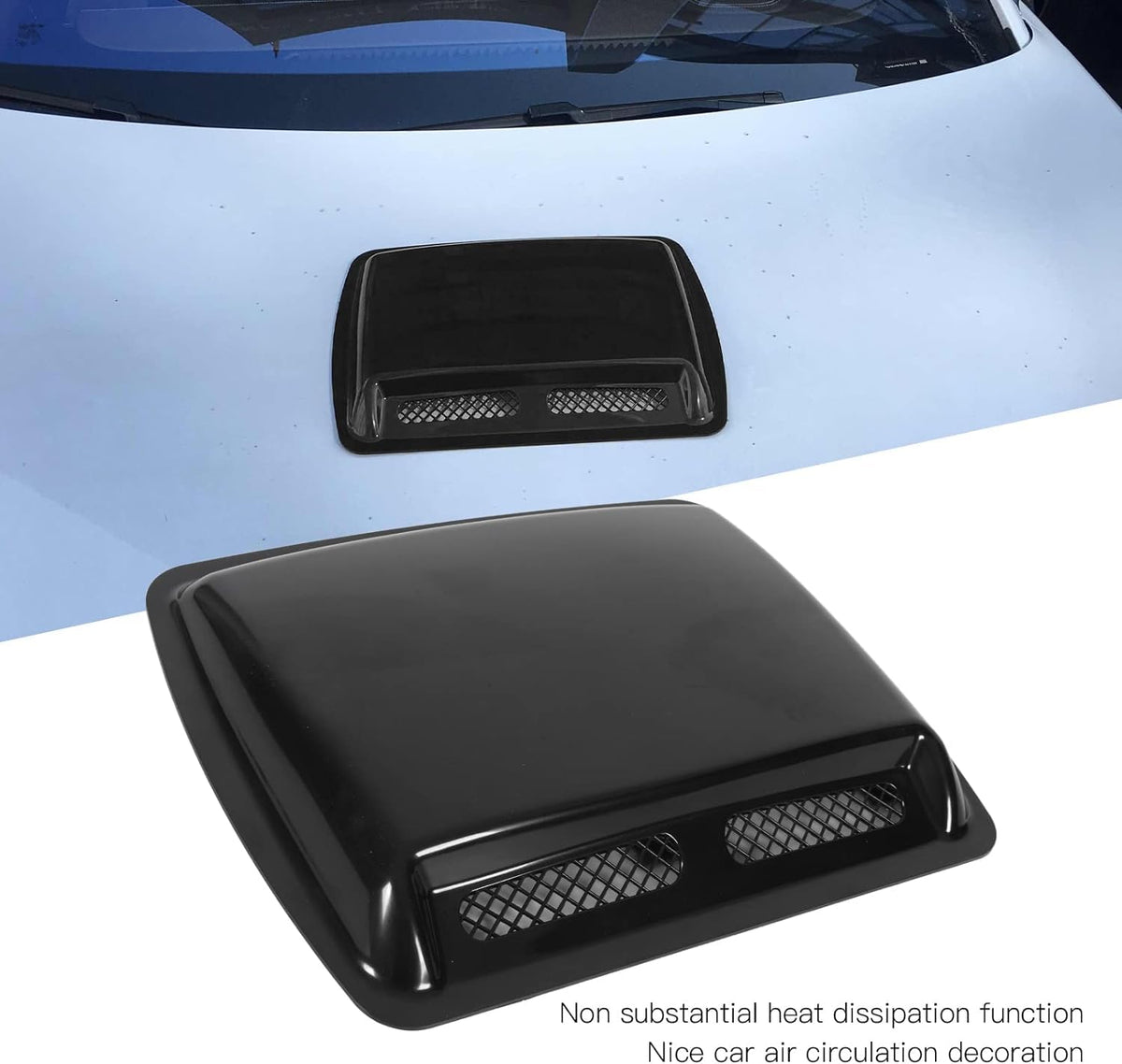 Side perspective of Universal Glossy Black Hood Vent Cover decorative air vents