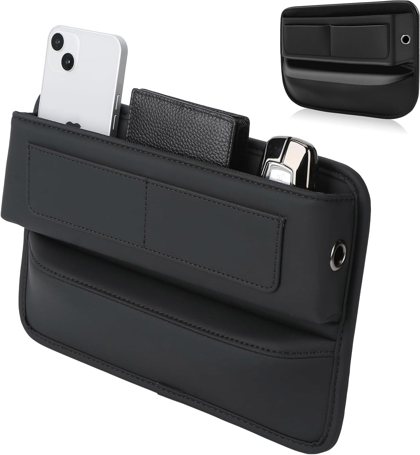 Automaze Car Seat Gap Filler Organizer – Premium Leather, Adjustable Storage Box Organiser for Phones, Wallets, Keys & More – Universal Fit for Cars
