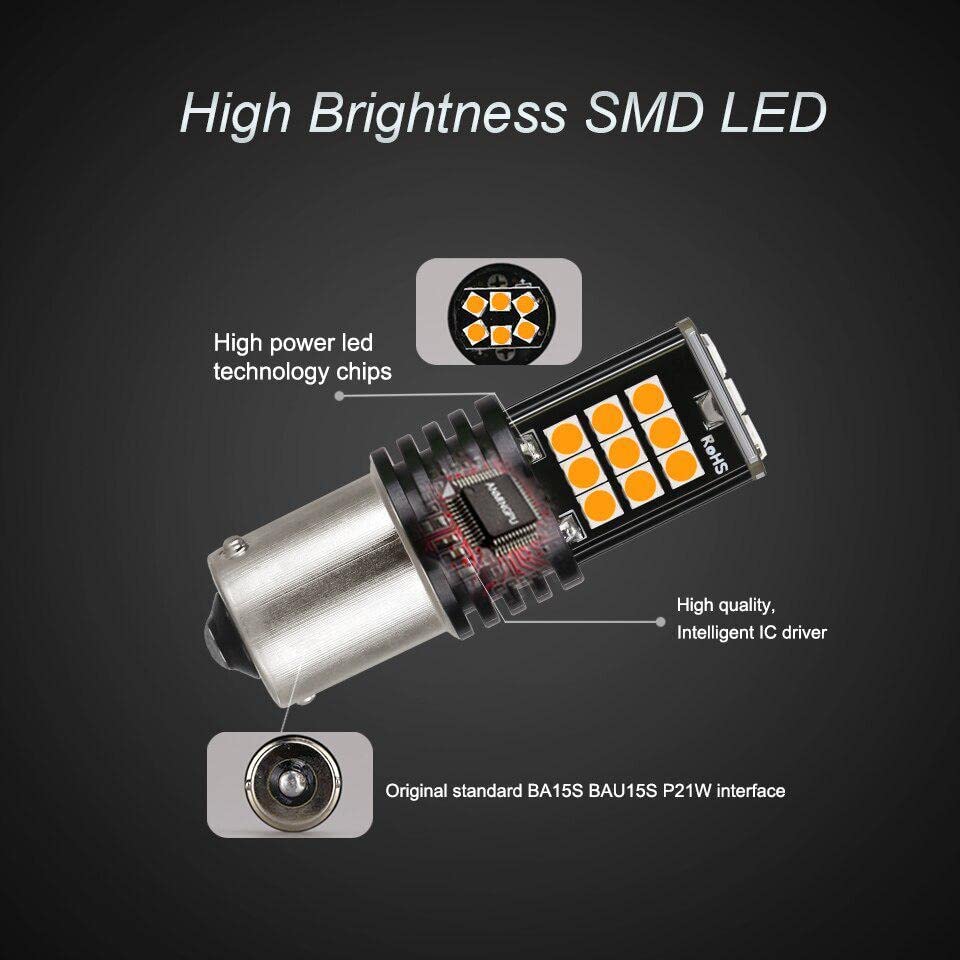 Automaze 1156 BA15S 180 Degree P21W Led Turn Signal Bulb, Front Rear Backup Light, Canbus Error Free, 3030 Chipset 24 SMD (Pack of 2)