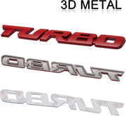 Automaze 2 Pcs 3D Metal Turbo Logo Car Side Fender Rear Trunk Emblem Badge Sticker Decals for All Cars, 10 X 1 CM, Pack of 2, Red