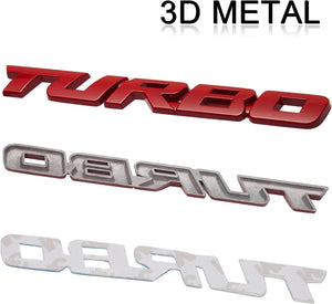 Automaze 2 Pcs 3D Metal Turbo Logo Car Side Fender Rear Trunk Emblem Badge Sticker Decals for All Cars, 10 X 1 CM, Pack of 2, Red
