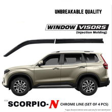 Load image into Gallery viewer, Automaze Side Wind-ow Deflector Rain Door Visor Compatible for Mahindra Scorpio 2022+ Models| Chrome/Silver Line, Warranty, Set of 4 Pc, Unbreakable Material