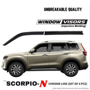 Side Window Deflector Rain Door Visor installed on Mahindra Scorpio N chrome line