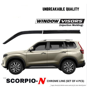 Automaze Side Wind-ow Deflector Rain Door Visor Compatible for Mahindra Scorpio 2022+ Models| Chrome/Silver Line, Warranty, Set of 4 Pc, Unbreakable Material