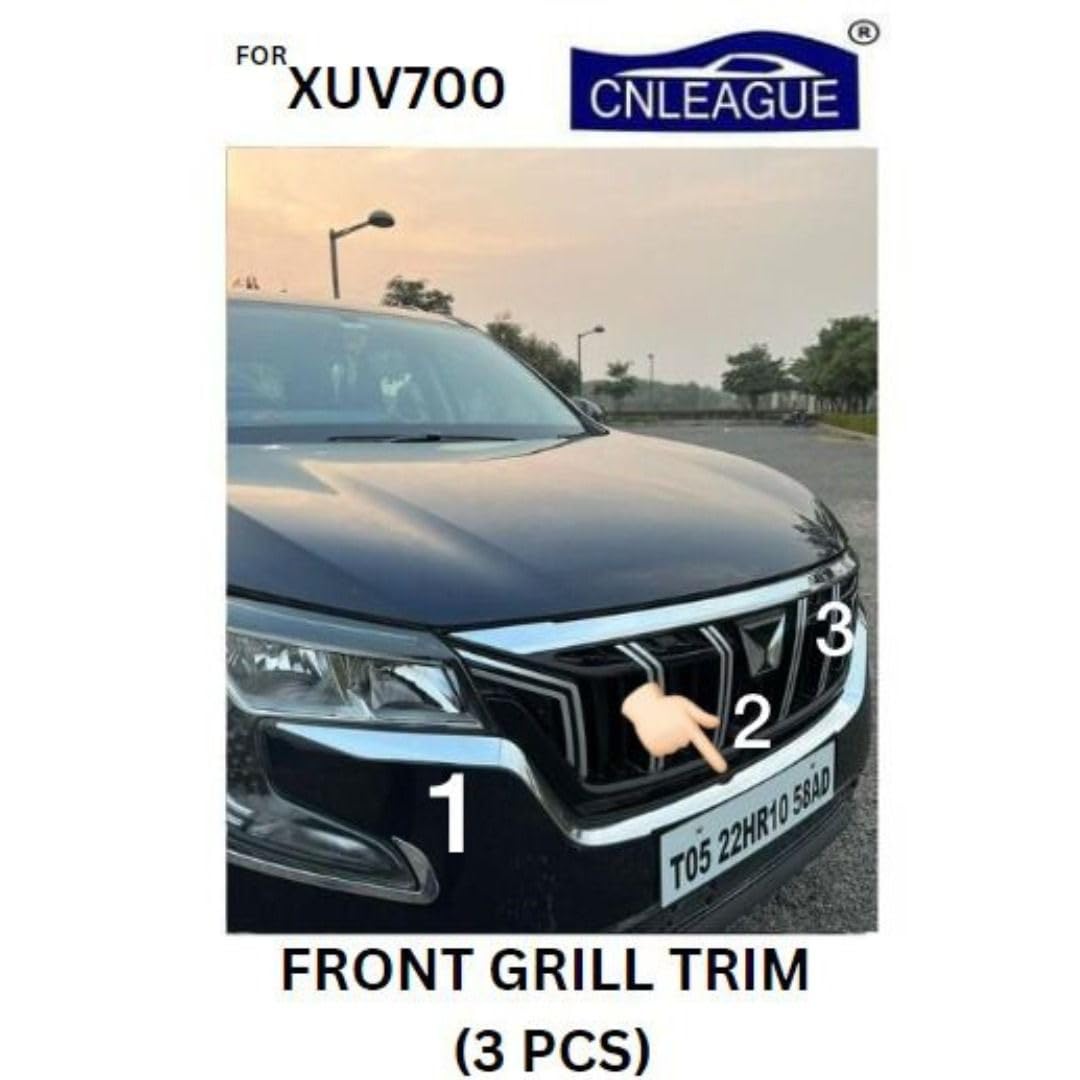 Automaze Chrome Front Grill Trim Show Cover Garnish Compatible For Mahindra XUV700, Set of 3 Pc