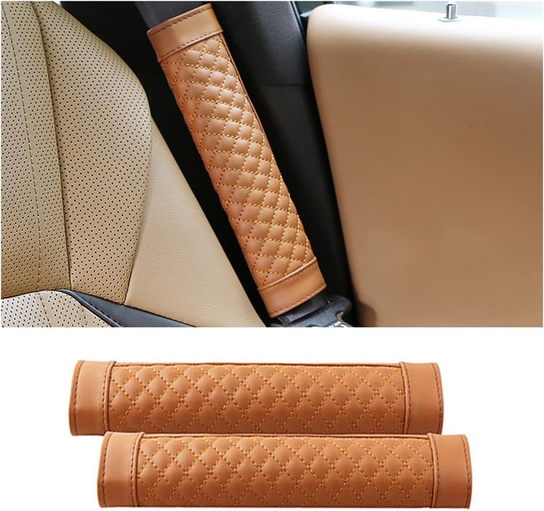 Soft Seat Belt Pad: Set of two leather seat belt cushions for car use