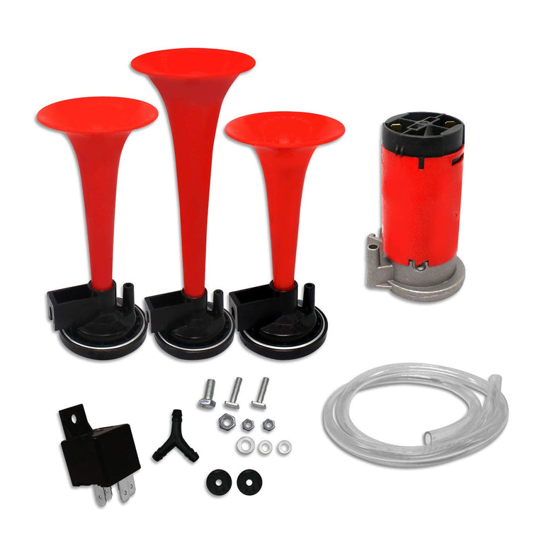 Automaze Car/Bikes/Truck 3 Pipe/Trumpet Horn Air Pressure Horn With Air Compressor, Fit For 12V Vehicles