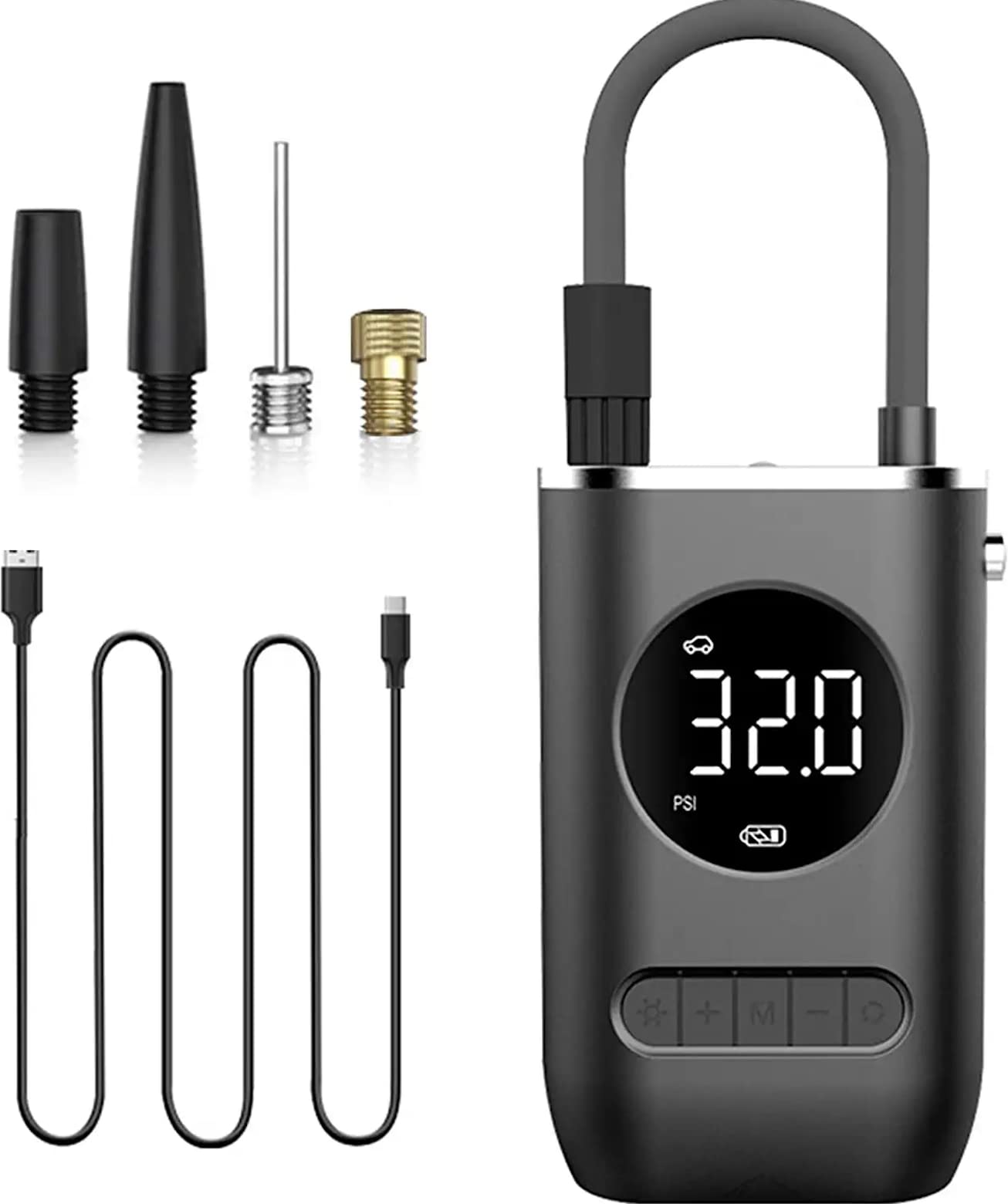 Automaze Portable Air Compressor Smart Tire Inflator- Chargeable Cordless Tyre Inflator/Air Pump With Led Light For Cars, Bikes, Motorcycles Etc, 4.5 X 8.3 X 13.7 centimeters, Black