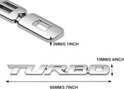 Automaze 2 Pcs 3D Metal Turbo Logo Car Side Fender Rear Trunk Emblem Badge Sticker Decals for All Cars, 10 X 1 CM, Pack of 2, Chrome