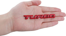 Load image into Gallery viewer, Automaze 2 Pcs 3D Metal Turbo Logo Car Side Fender Rear Trunk Emblem Badge Sticker Decals for All Cars, 10 X 1 CM, Pack of 2, Red