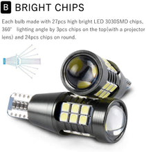 Load image into Gallery viewer, Automaze T15 T16 W6W 912 921, White 6000K Reverse Backup Tail Parking Lights Lamps Rear Wedge Replacement Bulbs Error Free Canbus Plug and Play Bright 3030SMD 12V 24V 12W 2 Pack