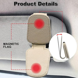 Automaze Leather Car Visor Sunglass Holder, Magnetic Leather Glasses Eyeglass Hanger Clip for Car
