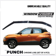 Automaze Side Wind-ow Deflector Rain Door Visor Compatible for Tata Punch All Models| Chrome/Silver Line, Warranty, Set of 4 Pc, Unbreakable Material