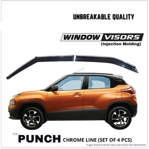 Automaze Side Wind-ow Deflector Rain Door Visor Compatible for Tata Punch All Models| Chrome/Silver Line, Warranty, Set of 4 Pc, Unbreakable Material