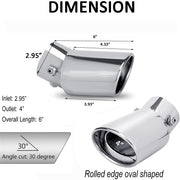 Automaze Universal Fit Car Exhaust Tail Muffler Tip Show Pipe 76mm, Curved Oval, Stainless Steel