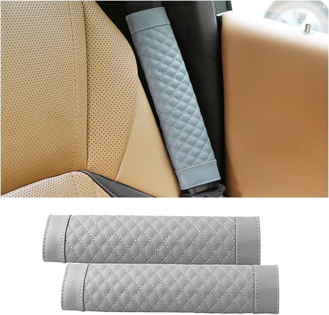 Automaze Soft Seat Belt Pad for Car, 2 Pack Leather Seatbelt Cover Cushions, Shoulder Strap Pads for Cushioned Driving, Car Interior Accessories (Gray)